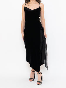 Vintage x NOUGAT Cowl Neck Velvet Rose Dress (M, L)