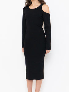 GOOD AMERICAN x Thick Ribbed Bodycon Cutout Long Sleeve Dress (M)