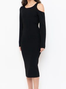 GOOD AMERICAN x Thick Ribbed Bodycon Cutout Long Sleeve Dress (M)