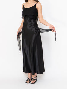 Vintage x Made in Canada x Black Layered Chiffon Satin Dress (S, M)