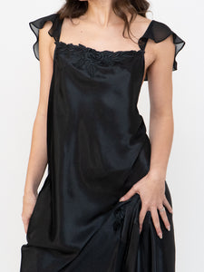 Vintage x Satin & Chiffon Feel Slip Dress (L, L)