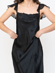 Vintage x Satin & Chiffon Feel Slip Dress (L, L)