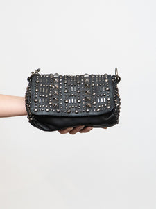 BROWNS x Black Leather Studded Handbag