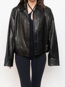 Vintage x Made in Turkey x BANANA REPUBLIC Black Cropped Leather Jacket (XS-M)