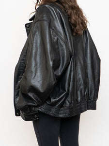 Vintage x Black Leather Bomber Jacket (XS-XXL)