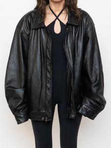 Vintage x Black Leather Bomber Jacket (XS-XXL)