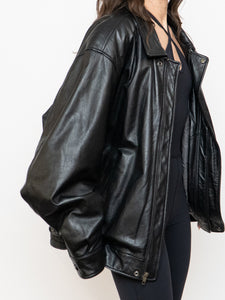 Vintage x Black Leather Bomber Jacket (XS-XXL)