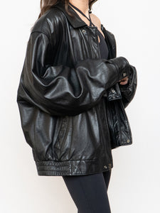 Vintage x Black Leather Bomber Jacket (XS-XXL)