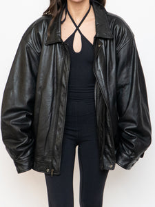 Vintage x Black Leather Bomber Jacket (XS-XXL)