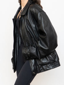 Vintage x Black Leather Bomber Jacket (XS-XXL)