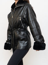 Load image into Gallery viewer, Vintage x Faux Leather Quilted Belted Jacket (S, M)