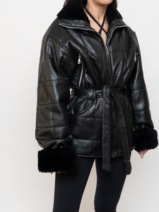 Vintage x Faux Leather Quilted Belted Jacket (S, M)