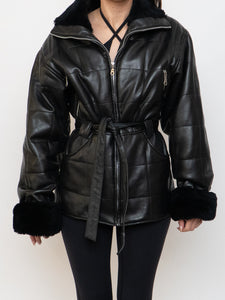 Vintage x Faux Leather Quilted Belted Jacket (S, M)
