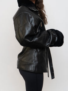 Vintage x Faux Leather Quilted Belted Jacket (S, M)