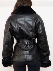 Vintage x Faux Leather Quilted Belted Jacket (S, M)