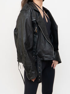 Vintage x Genuine Leather Black Cropped Biker Jacket (XS-M)