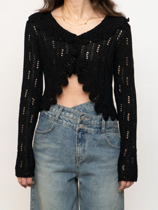 Vintage x Black Cropped Knit Button Up Cardigan (XS-M)