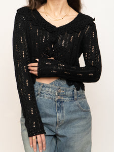 Vintage x Black Cropped Knit Button Up Cardigan (XS-M)