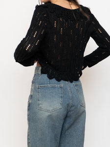 Vintage x Black Cropped Knit Button Up Cardigan (XS-M)
