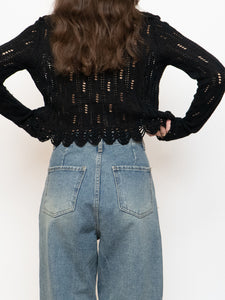 Vintage x Black Cropped Knit Button Up Cardigan (XS-M)