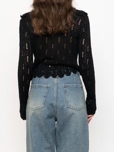 Vintage x Black Cropped Knit Button Up Cardigan (XS-M)