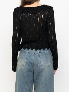 Vintage x Black Cropped Knit Button Up Cardigan (XS-M)