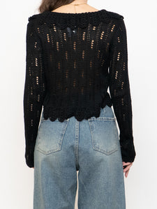 Vintage x Black Cropped Knit Button Up Cardigan (XS-M)
