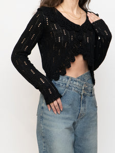 Vintage x Black Cropped Knit Button Up Cardigan (XS-M)