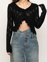 Load image into Gallery viewer, Vintage x Black Cropped Knit Button Up Cardigan (XS-M)