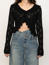 Load image into Gallery viewer, Vintage x Black Cropped Knit Button Up Cardigan (XS-M)