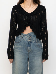 Vintage x Black Cropped Knit Button Up Cardigan (XS-M)