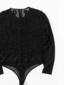 Vintage x ANNE KLEIN Mesh Embroidered Bodysuit (L)