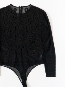 Vintage x ANNE KLEIN Mesh Embroidered Bodysuit (L)