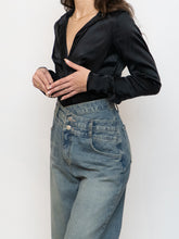 Load image into Gallery viewer, Vintage x Black Silk Button Up Bodysuit (S, M)