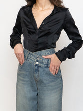 Load image into Gallery viewer, Vintage x Black Silk Button Up Bodysuit (S, M)