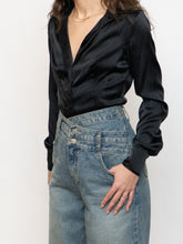 Load image into Gallery viewer, Vintage x Black Silk Button Up Bodysuit (S, M)