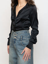 Load image into Gallery viewer, Vintage x Black Silk Button Up Bodysuit (S, M)