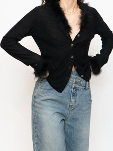 Vintage x Black Wool Feathered Cardigan (S, M)