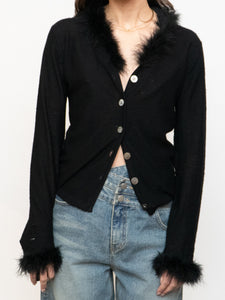 Vintage x Black Wool Feathered Cardigan (S, M)