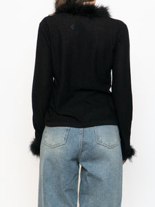 Vintage x Black Wool Feathered Cardigan (S, M)