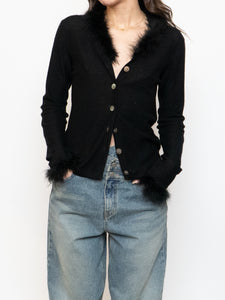 Vintage x Black Wool Feathered Cardigan (S, M)