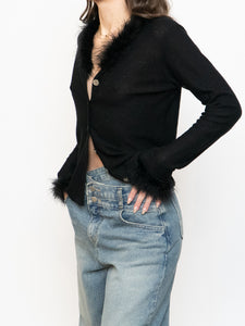 Vintage x Black Wool Feathered Cardigan (S, M)