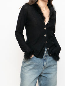 Vintage x Black Wool Feathered Cardigan (S, M)