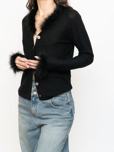 Vintage x Black Wool Feathered Cardigan (S, M)
