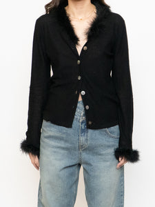 Vintage x Black Wool Feathered Cardigan (S, M)