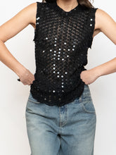 Load image into Gallery viewer, Vintage x Black Square Sequin Crochet High Neck Tank (XS-M)