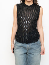 Load image into Gallery viewer, Vintage x Black Square Sequin Crochet High Neck Tank (XS-M)