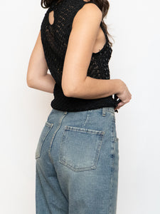 Vintage x Black Square Sequin Crochet High Neck Tank (XS-M)