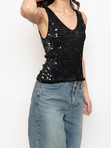 Vintage x Black Sequin Crochet Tank (S-L)