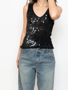 Vintage x Black Sequin Crochet Tank (S-L)